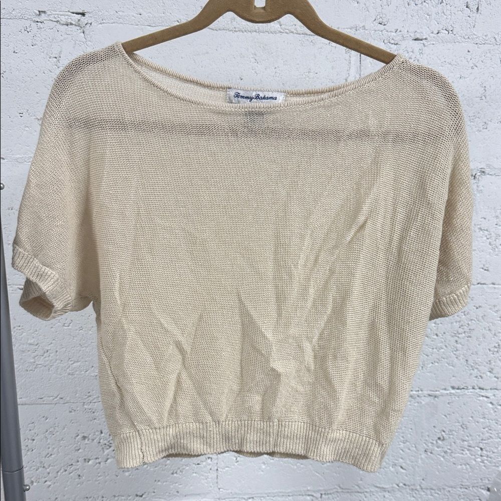 Tommy Bahama Cream Knit Crop Top - Short Sleeve LIKE NEW Shirt Size XXS